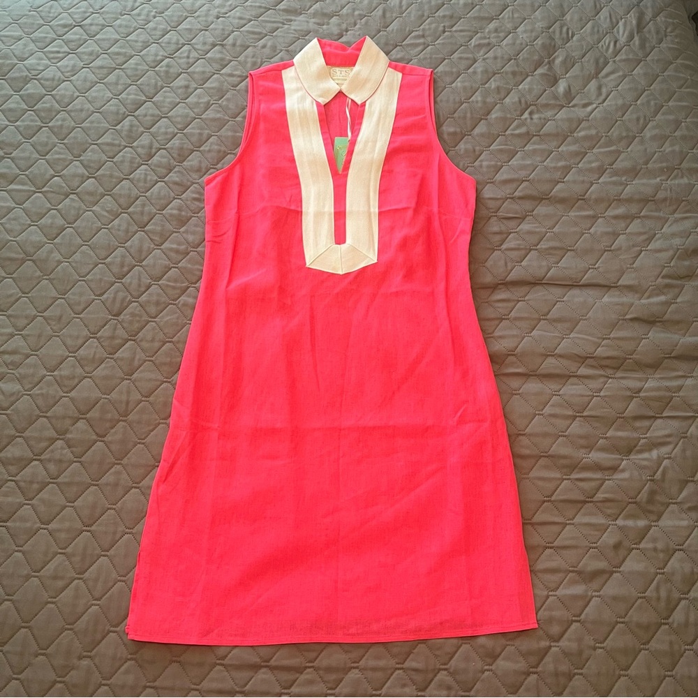 NWT Sail to Sable Hot Pink/White Linen Shift, S